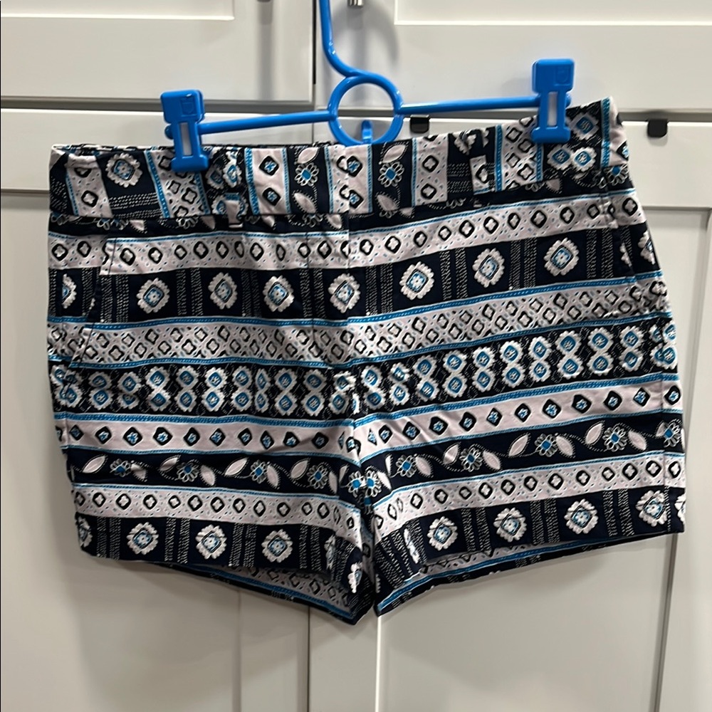 LOFT Light Pink and Blue Bermudas with Geometric Pattern
